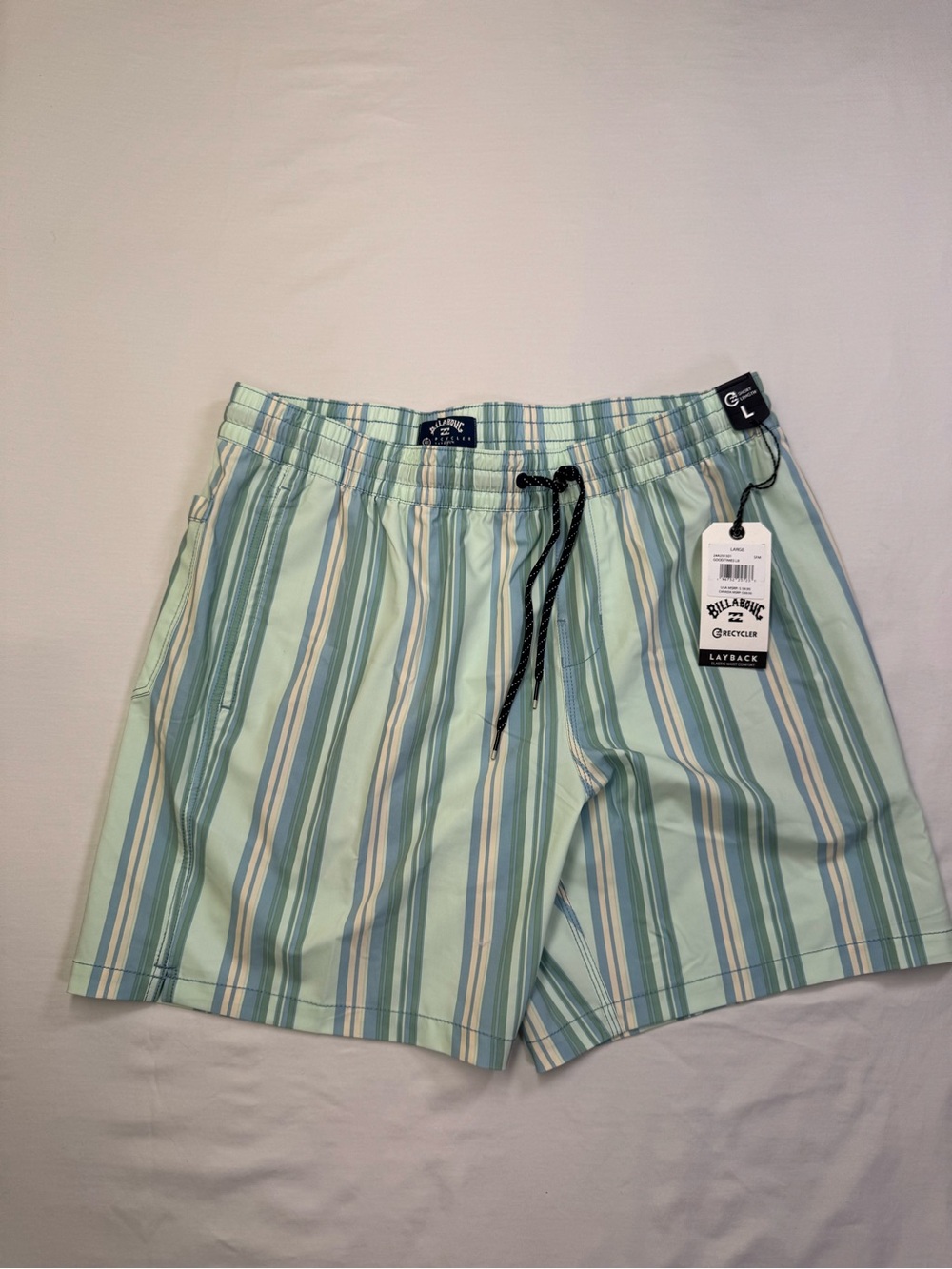 Billabong Men’s Large Layback Recycler Striped Swim Trunks Board Shorts NWT